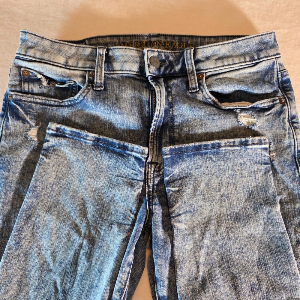 American Eagle Slim Taper Flex Distressed Jeans Mens 29x30 Blue Acid Wash Denim